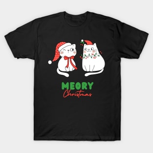 Meory Christmas Cute Cat Couple T-Shirt